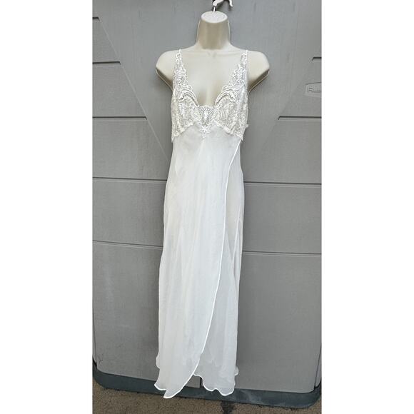 VTG JONQUIL DIANE SAMANDI Ivory Lace Bodice Night Gown Sz L Bridal Coquette Fair